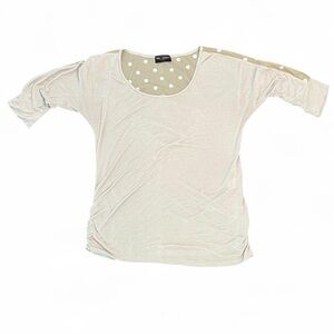 Women's Tan Top with Sheer Polka Dot Detail